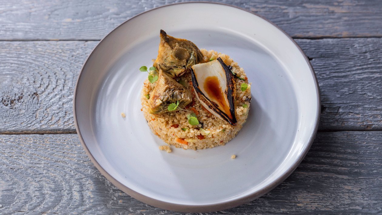 Quinoa de soja y miso con piñones y alcachofa - Receta - UFS