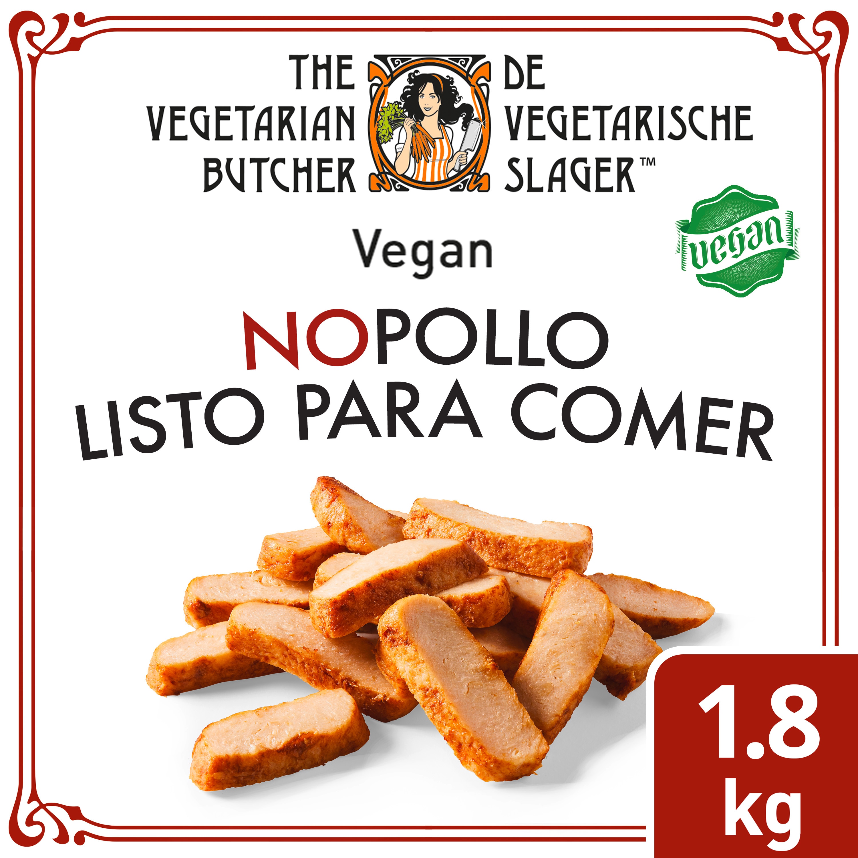 The Vegetarian Butcher Nopollo listo para comer vegano caja 1,8kg - Tiras de pollo de origen vegetal elaboradas a partir de soja no modifcada genéticamente y sin necesidad de cocinarlas