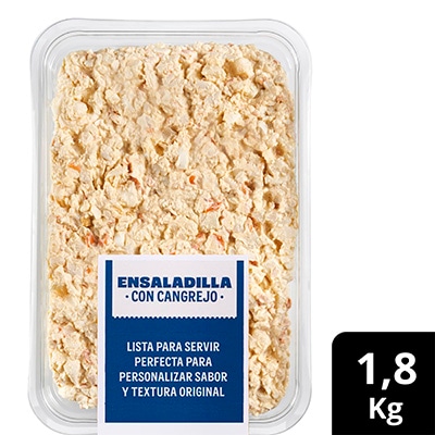 Ensaladilla con cangrejo bandeja 1,8kg - Maximiza la eficiencia en cocina, la estandarización del resultado y del escandallo, con un producto fresco y elaborado con ingredientes de calidad.