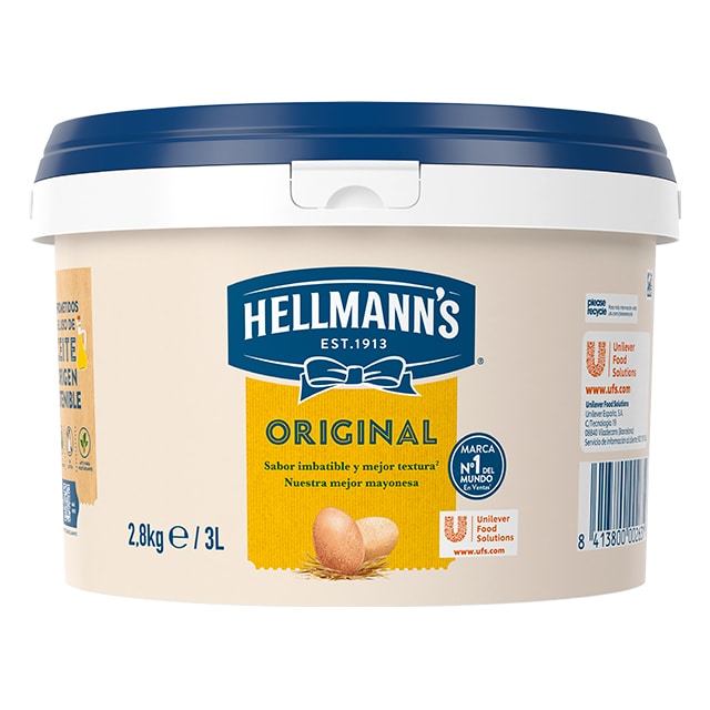 Hellmann’s Original mayonesa sin gluten cubo 3L - Hellmann’s Original, el sabor imbatible y la mejor textura del N.º 1 en ventas.
