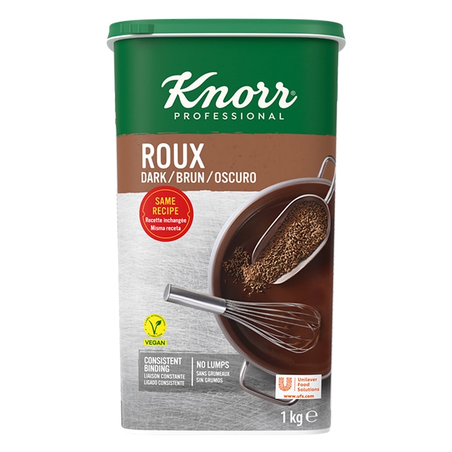 Knorr Roux Espesante Oscuro bote 1kg - Roux Oscuro Knorr, la marca elegida Nº1 por chefs*, para espesar y redondear tus salsas y guisos oscuros