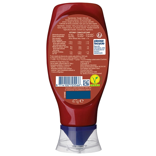 Hellmann's Ketchup Bocabajo sin gluten 477g - 