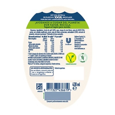 Mayonesa Hellmann's bocabajo 430ml Sin Gluten - 