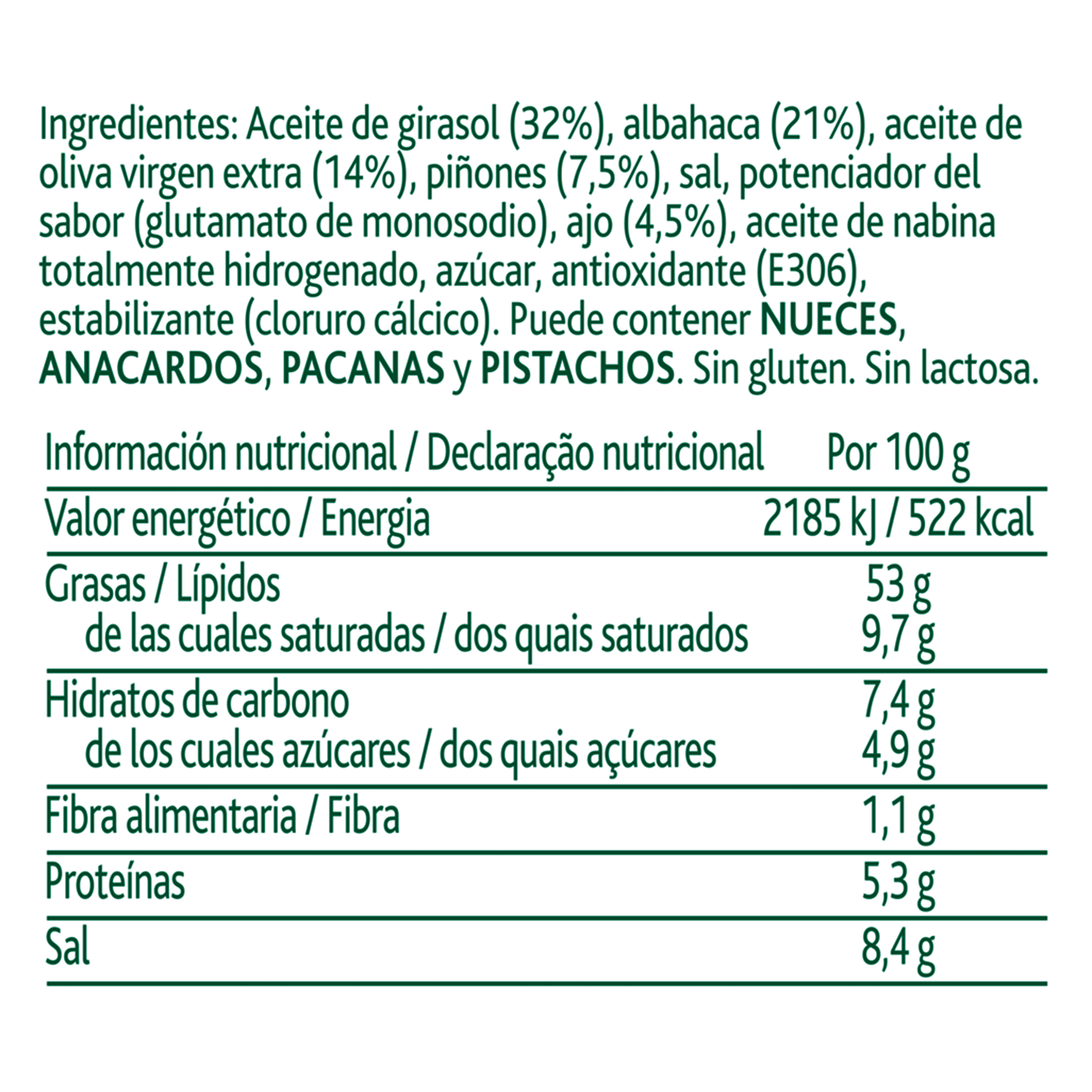 Knorr Primerba Pesto Verde sin gluten bote 340g - 