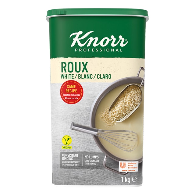 Knorr Roux Espesante Claro sin lactosa bote 1kg - Roux Knorr, elegido Nº1 por chefs**: espesor y brillo ideal en tan solo un minuto